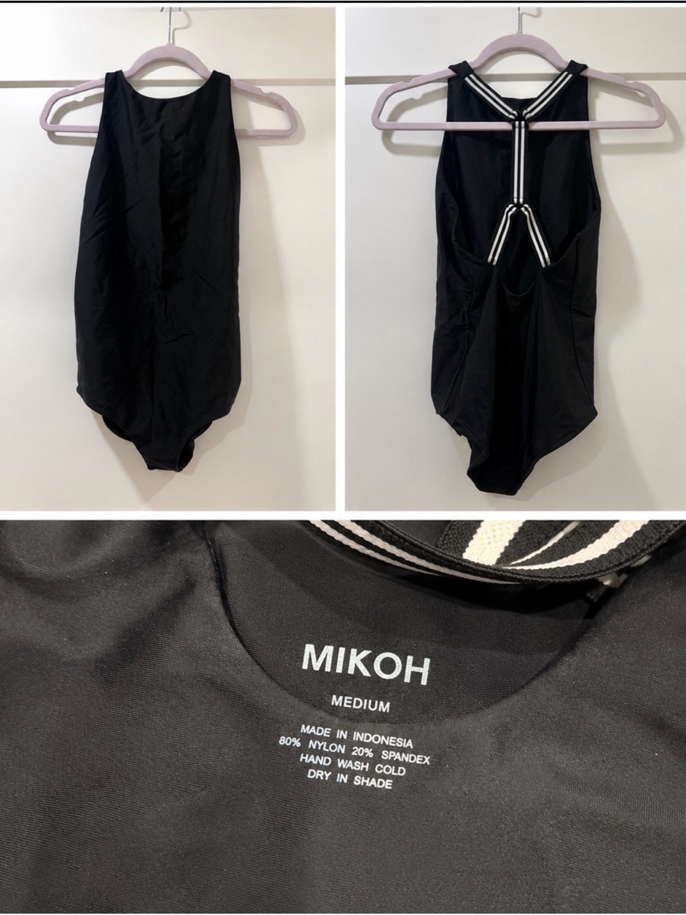 Mikoh Black One-Piece Swimsuit with Black-and-White Striped Straps